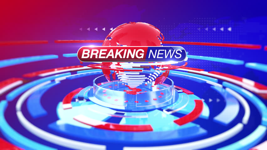 Red and Blue Digital Globe Breaking News Background. Seamless Broadcast News Backdrop