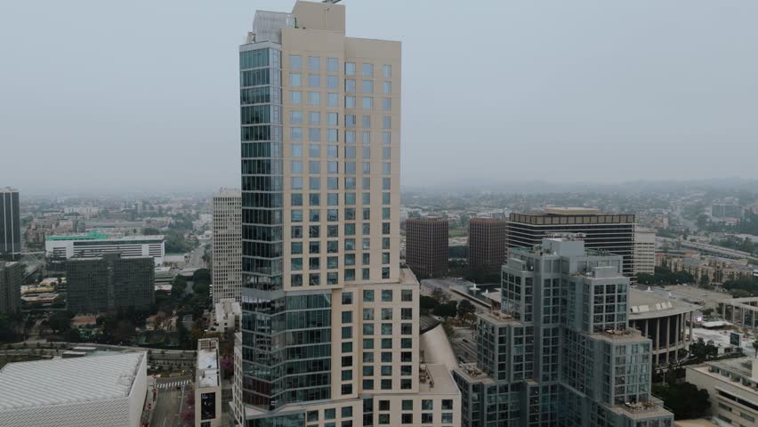 Downtown Los Angeles skyline with high-rise buildings, May 13, 2025
