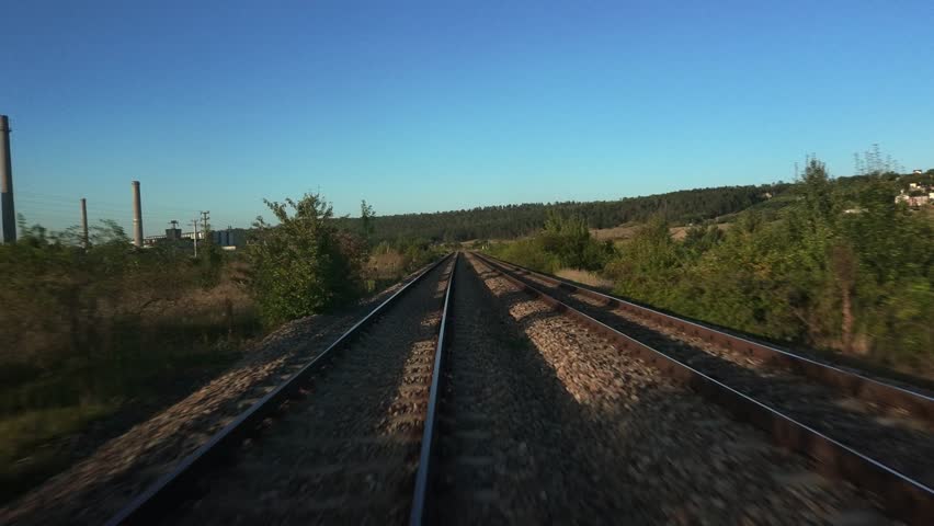 Aerial Drone View of Railway Tracks at Sunset – Scenic Countryside