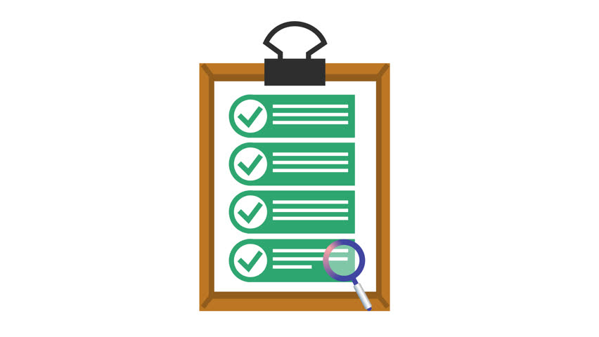 Approved checkmark on verified task list icon in a cartoon animation. Quality control checklist on a clipboard symbol. Project management verification and to-do list validation review. Alpha channel.