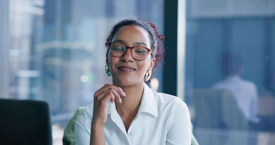 Portrait, human resources or woman in office with laptop, business or employee record management in company. Smile, staff communication and African assistant in workplace with tech, admin for payroll