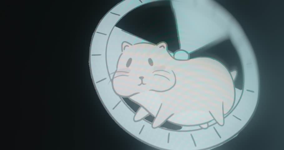 A hamster is running in a hamster wheel