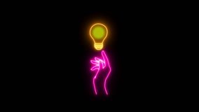 Colorful Neon Hand Holding Light Bulb Icon Representing Bright Ideas and Innovation, Vertical 4k Video	 - Powered by Shutterstock - Get 15% off with code: PIKWIZARD15