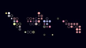 Indonesia map animation featuring the shape of the country with pulsating colored dots. Large circle blocks in a digital style on a dark background. A vibrant and futuristic video showcasing the archipelago's diversity and tropical beauty. - Powered by Shutterstock - Get 15% off with code: PIKWIZARD15
