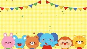 Cute Animals with Confetti Celebration on Yellow Background Animation - Powered by Shutterstock - Get 15% off with code: PIKWIZARD15