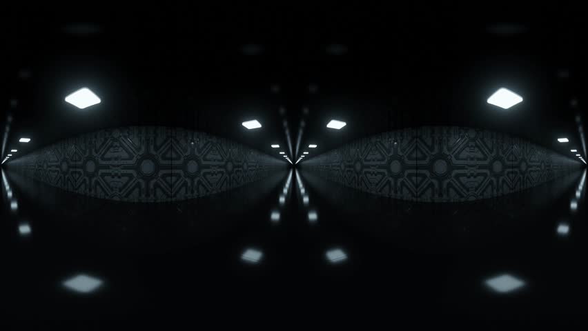Symmetrical Corridor with Geometric Patterns 360 vr video. 3D Illustration
