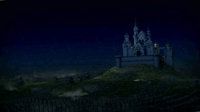 Haunted Castle Under Full Moon: Gothic Hilltop Mansion in Dark Fantasy Landscape for Halloween and Horror Themes - Powered by Shutterstock - Get 15% off with code: PIKWIZARD15