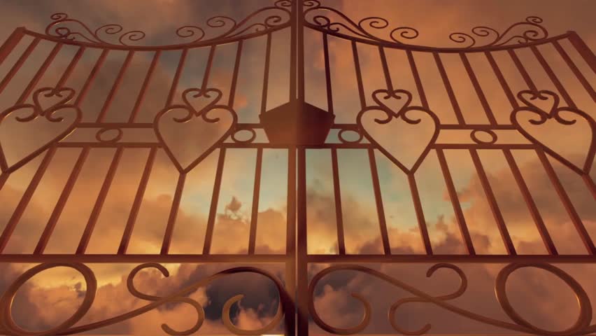 we present a serene Gates to Heaven animation background in 4K. Glowing golden gates open to radiant light, symbolizing peace, faith, and eternity. Ideal for spiritual projects, religious visuals.