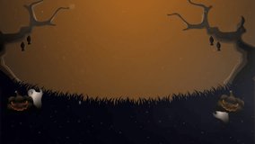 Spooky Halloween night landscape animation. Featuring a big full moon, scary pumpkins, flying bats, and a creepy graveyard. Looped horror background for seasonal projects and events.  - Powered by Shutterstock - Get 15% off with code: PIKWIZARD15