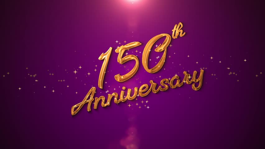 A glowing golden “150th Anniversary” text with elegant sparkles and shimmering particles. Perfect for celebrating five years of love, wedding milestones, romantic greetings, family memories