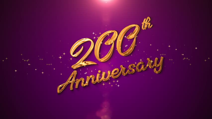 A glowing golden “200th Anniversary” text with elegant sparkles and shimmering particles. Perfect for celebrating five years of love, wedding milestones, romantic greetings, family memories