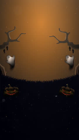 Spooky Halloween night potrait animation. Featuring a big full moon, scary pumpkins, flying bats, and a creepy graveyard. Looped horror background for seasonal projects and events. 