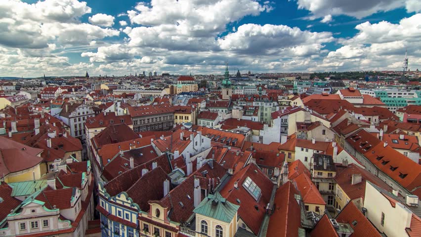 Prague Czech Republic Cityscape Hyperlapse Featuring Historic Old Town and Charles Bridge at Blue Hour