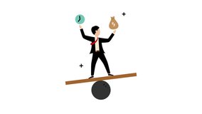 Money balance animation a man carefully balances time and money on a seesaw. - Powered by Shutterstock - Get 15% off with code: PIKWIZARD15