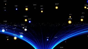 Futuristic abstract animation with glowing blue fiber-optic waves and floating numbered orbs on a black background. A dynamic digital visualization inspired by data networks, prime numbers, AI. - Powered by Shutterstock - Get 15% off with code: PIKWIZARD15