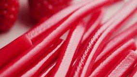 Red licorice candy sticks, sweet candy and snack sugar. High quality 4k footage - Powered by Shutterstock - Get 15% off with code: PIKWIZARD15