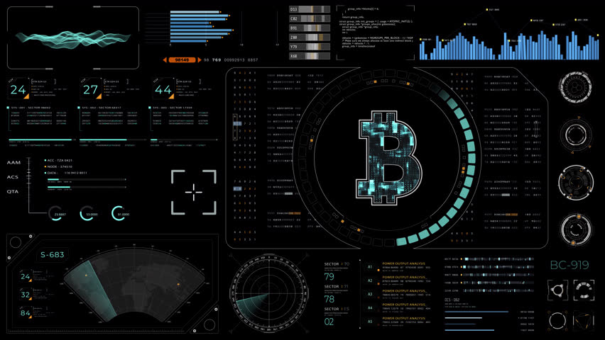Motion graphic of Blue digital money logo with head up display panel and futuristic technology abstract background crypto currency finance and digital money alpha channel included video concepts