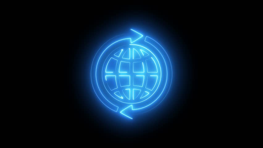 Glowing Blue Neon Globe with Circular Arrows Animation on Black Background Digital Technology Concept - Powered by Shutterstock - Get 15% off with code: PIKWIZARD15