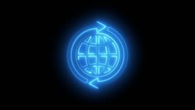 Glowing Blue Neon Globe with Circular Arrows Animation on Black Background Digital Technology Concept - Powered by Shutterstock - Get 15% off with code: PIKWIZARD15