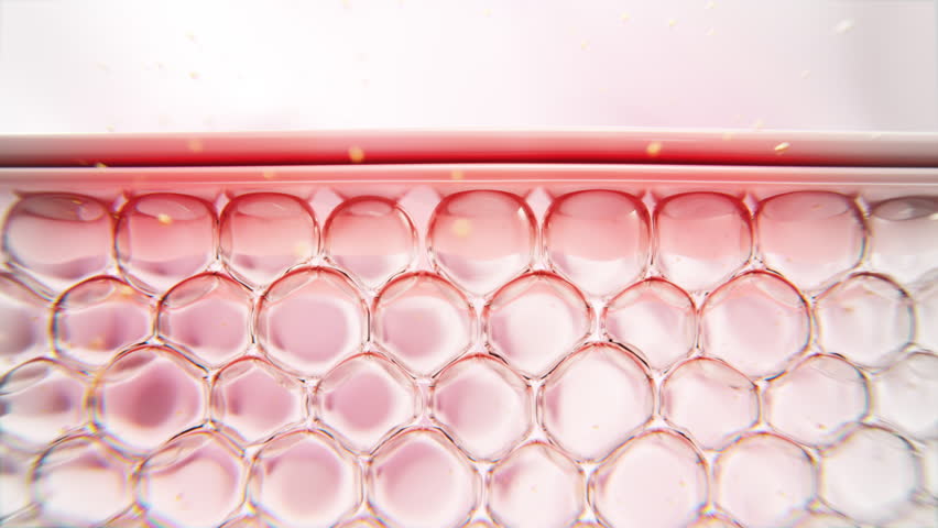 3D animation of nourishing serum penetrating deep into skin layers, representing hydration, rejuvenation, and advanced skincare absorption for enhanced beauty and wellness.