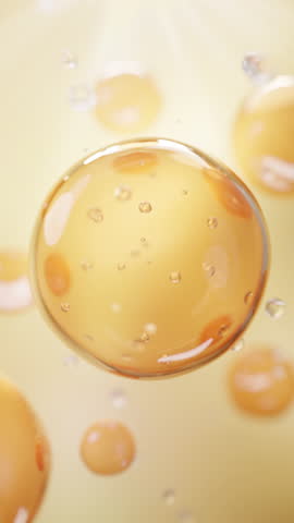 Vertical Animation 3D Gold Collagen Skin Serum and Vitamin illustration isolated on Soft color background. Concept skin care cosmetics solution. 3d rendering.