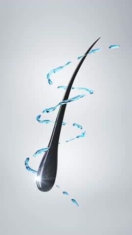 3D animation of a hair follicle absorbing essential oils, representing deep nourishment, hydration, and scalp health for stronger, shinier, and healthier hair.