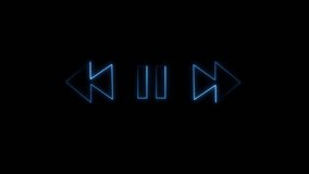 Blue neon outline of media playback controls: rewind, pause, and fast forward symbols against a black background. - Powered by Shutterstock - Get 15% off with code: PIKWIZARD15