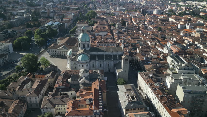 Aerial view of the Cathedral (Duomo) and the city of Como, northern Italy.