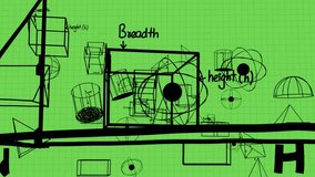 3d Animation of moving mathematical shapes diagrams and formulas on grid on green background. Complex geometry ink diagrams. 3d render HD	
 - Powered by Shutterstock - Get 15% off with code: PIKWIZARD15