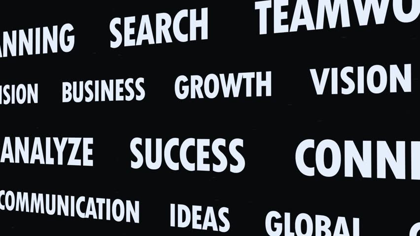 4K loopable animation with success-related keywords and motivational text appearing dynamically as a background. Perfect for corporate videos, motivational presentations, business campaigns, startup p