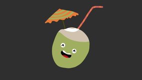 An illustration of a young coconut with a cute, happy expression, adorned with a striped straw and a small orange-green umbrella. This design evokes a fresh, relaxed, and tropical beach atmosphere. - Powered by Shutterstock - Get 15% off with code: PIKWIZARD15