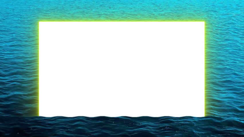 An empty board with saber effect rises from the wavy blue sea and then sinks.  Blank board mockup with nature theme.