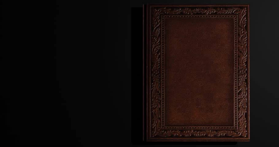 Animated turning pages of an old book with Green Screen zoom in on black Desk background- 3d animation 4K	