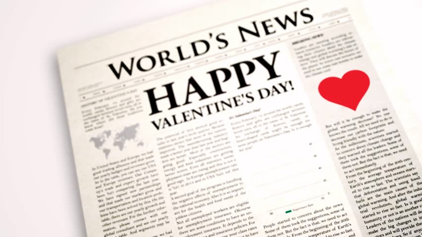 Creative Valentine’s Day greeting in newspaper style. Perfect for headlines, love announcements, holiday celebration designs, and unique romantic concepts.