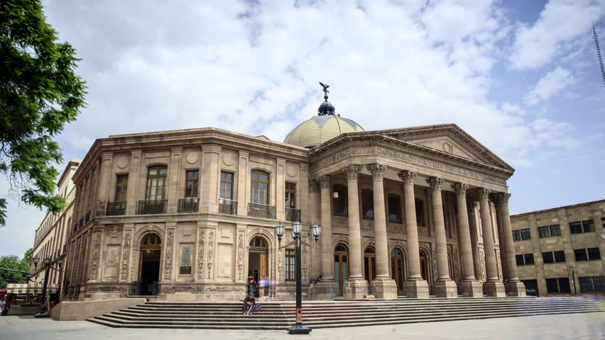 wide-angle view time lapse video of the iconic Teatro de la Paz in San Luis Potosi, San Luis Potosi, Mexico