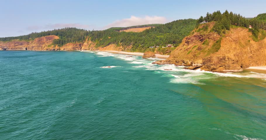 Aerial Drone View of Rugged Oregon Coastline with Cliffs and Waves