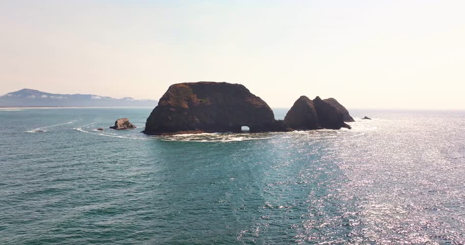 Drone View of Three Arch Rocks and Pacific Ocean Oregon Coast