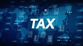Digital concept of global tax system with charts, data analytics, and financial documents overlaying a world map. Perfect for finance, accounting, or taxation themes. - Powered by Shutterstock - Get 15% off with code: PIKWIZARD15