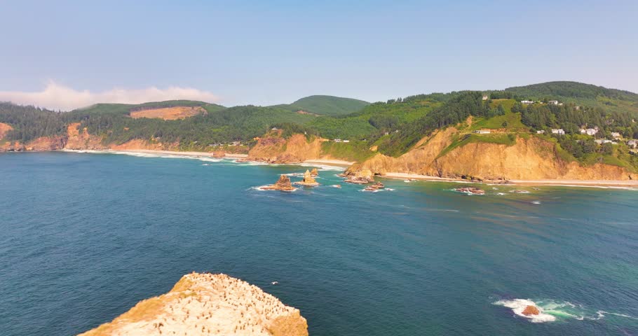 Drone Footage of Cliffs and Rock Outcroppings Along the Oregon Coast