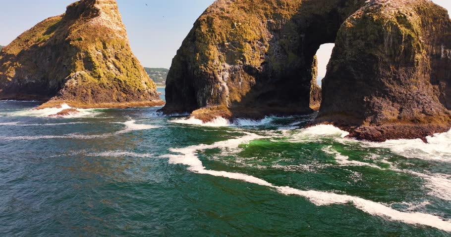 Aerial View of Rugged Ocean Rock Arches Tillamook County Oregon