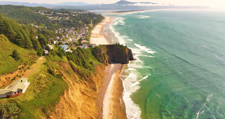 Aerial of Dramatic Coastal Bluffs and Shoreline Near Oceanside, Oregon