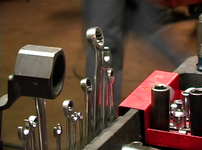 Hand tools in a mechanics cart
