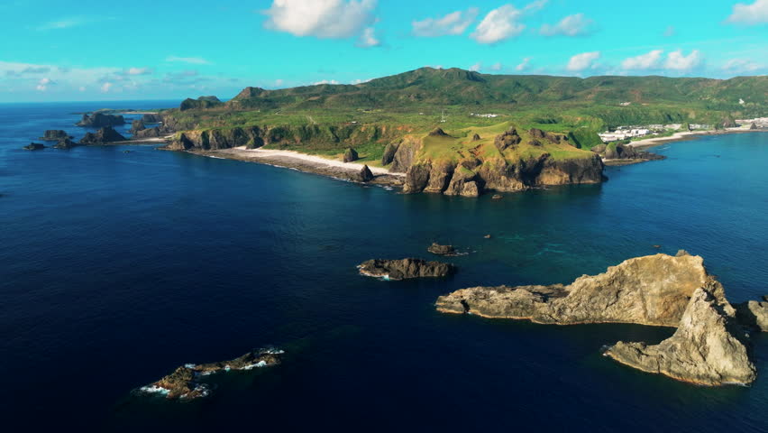 Aerial view of green island in Taiwan