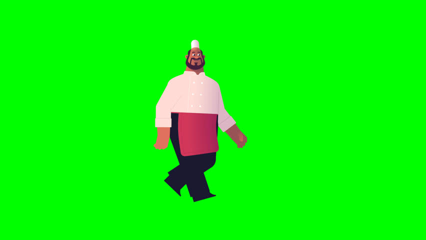 3D green screen chef character walking animation, perfect for cooking videos, restaurant promos, food commercials, explainer projects, and versatile digital creative assets