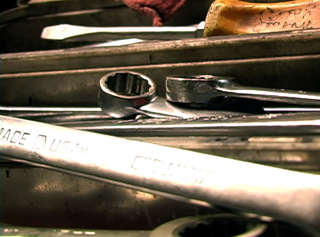 Hand tools in a mechanics cart