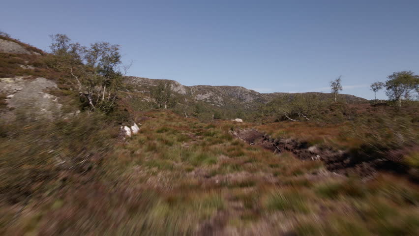 Aerial Drone Shot Over Norwegian Mountain Landscape During Summer