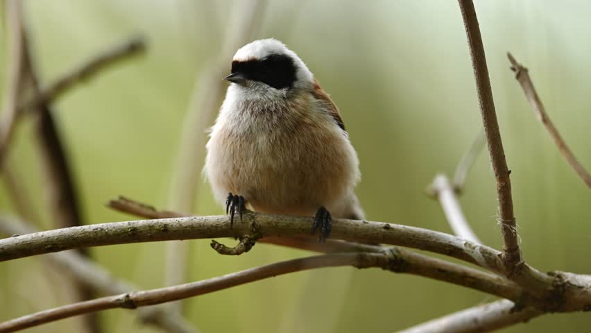 Little Bird Perching On Branch Sings In Spring