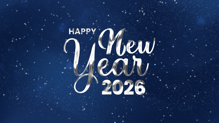 Happy new year 2026 Animation greeting against a blue background perfect for social media posts, website banners, or digital invitations.