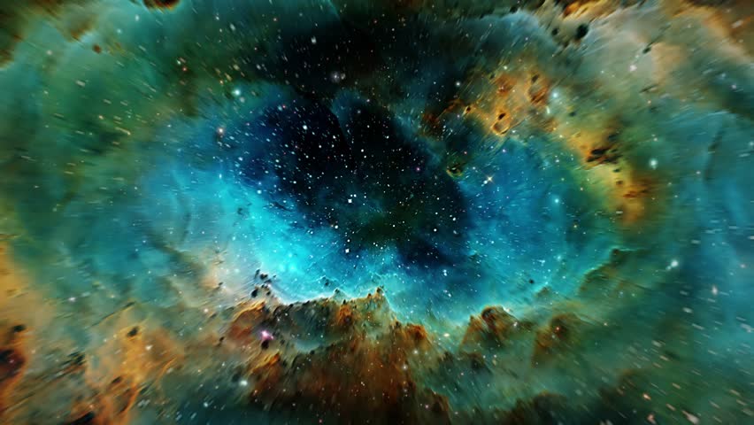 Loop Galaxy space travel glow blue nebula stars space travel cloud in deep space abstract sci fi background. 4K 3D seamless loop Sci-Fi Space flight to glow energy gas dust cloud nebula. 
