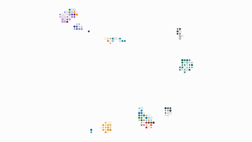 Cabo Verde map animation. Shape of the country with pulsating colored dots. Small size circle blocks. Digital style Cabo Verde map on white background. Artistic video.